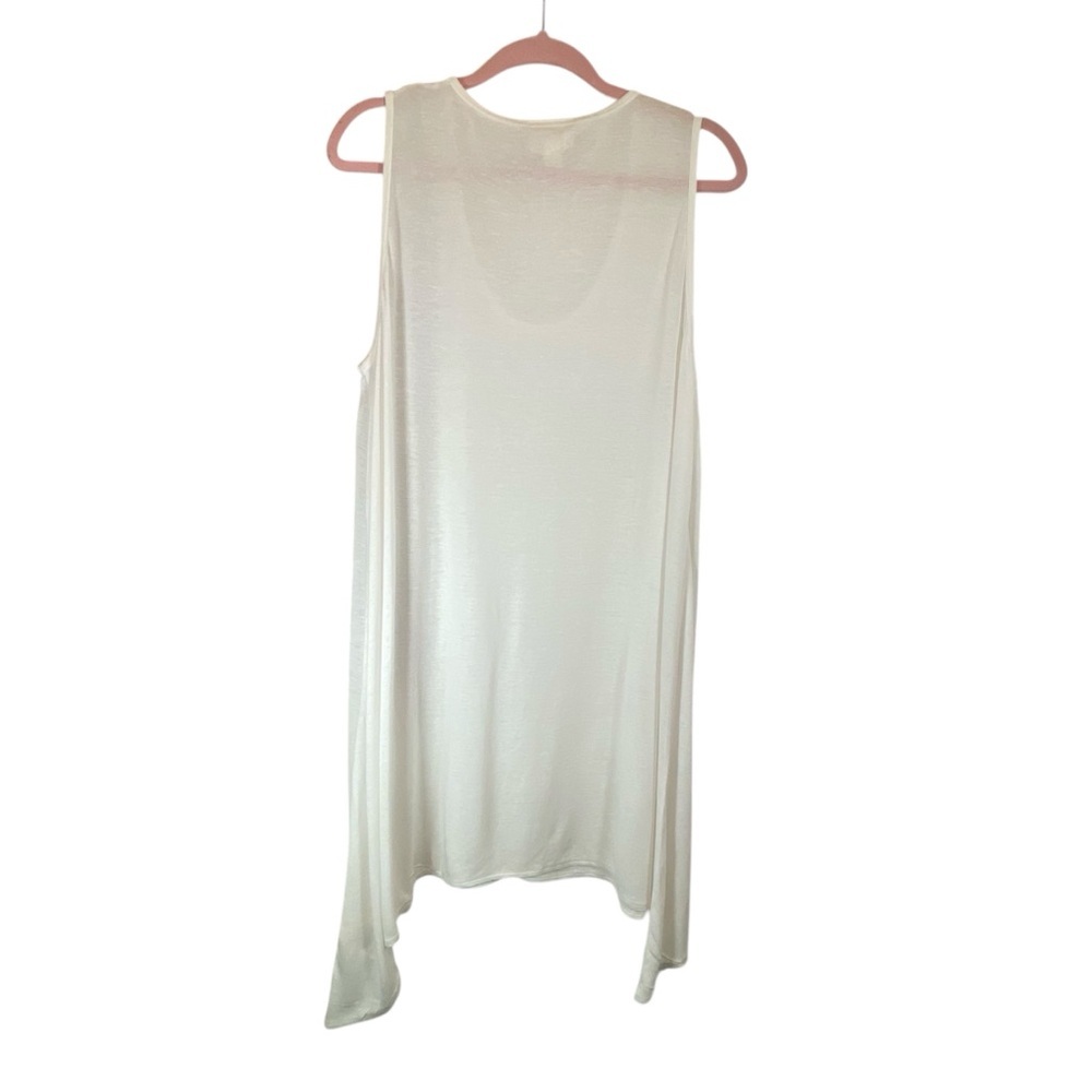 PURE DKNY Women’s Linen Blend Tank Tunic Top Shark-bite Hem White M - Picture 2 of 6